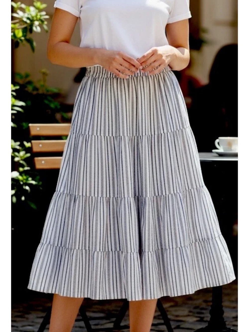 Chaps linen blend tiered skirt xl
